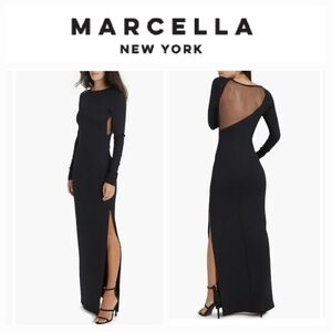 Marcella Mesh Inset Long Sleeve Fitted Roxanne Dress Black Sz M
